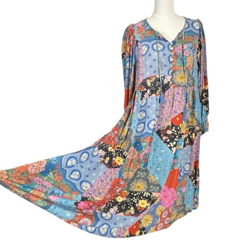 Spell & the Gypsy Bohemian Patchwork 70s Witchy Cha Cha Maxi Dress Size Medium - Picture 11 of 16